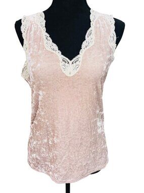 Banana Republic Pink Crushed Velvet Lace Tank Top Womens L Fairy Whimsigoth